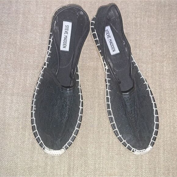 Steve Madden Flats Espadrille Black Lace Style Romyy Size 8 - Picture 1 of 6